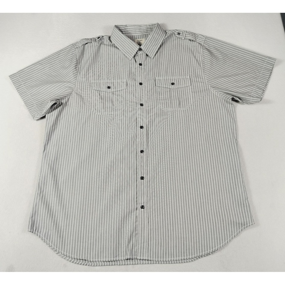 Vintage Old Navy Shirt Mens 2XL Gray Stripe Short Sleeve Button Up Classic Fit